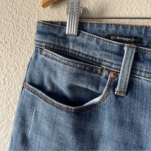 Talbots Stovepipe Jeans Women’s 12 Blue Medium Wash Cropped Wide Leg High Rise - Picture 6 of 15